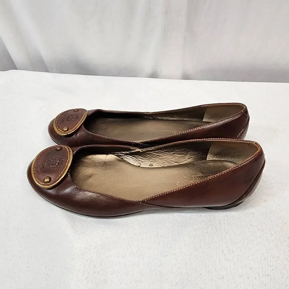 Talbots Ballerina Flats Womens Brown Leather Cap Toe Size 6.5 B Crest Buckle